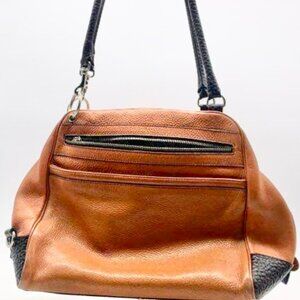 Hobo Bag Purse Pebble Leather Brown w Black Accents Silver Hardware